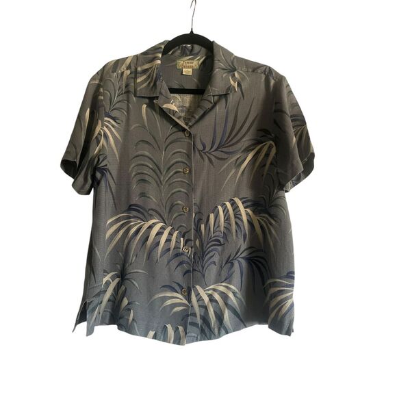 Tommy Bahama men's  100% Silk Tropical Palm Print Short Sleeve Button-Up Shirt - Picture 1 of 7
